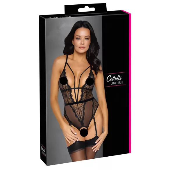 Cottelli - body abierto con liguero y tirantes - encaje negro - XL