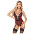 Abierta Fina: Body abierto con liguero (negro-rojo) - M