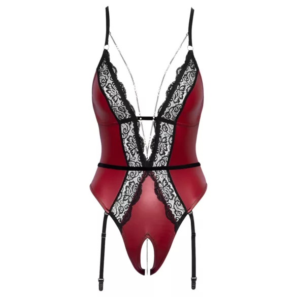 Abierta Fina - body abierto con liguero (negro-rojo) - L