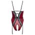 Abierta Fina: Body abierto con liguero (negro-rojo) - XL