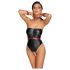 Cottelli Bondage - Body brillante y esposas para brazos (negro)