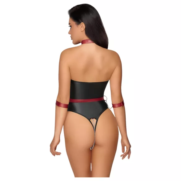 Cottelli Bondage - body brillante y esposas para brazos (negro)