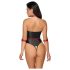 Cottelli Bondage - Body brillante y esposas para brazos (negro)