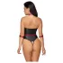 Cottelli Bondage - body brillante y esposas para brazos (negro)