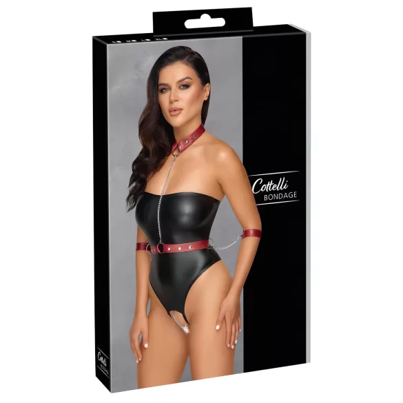 Cottelli Bondage - body brillante con esposas de muñeca - negro - M
