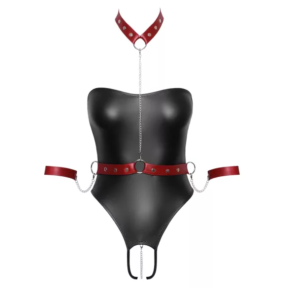 Cottelli Bondage - body brillante y esposas para brazos (negro) - L