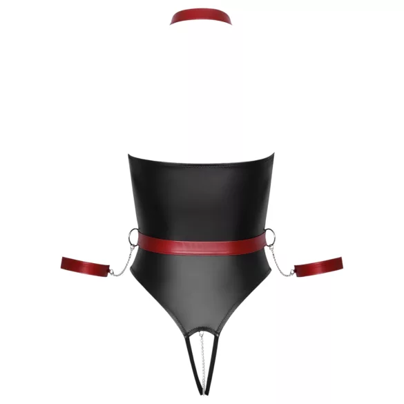 Cottelli Bondage - body brillante y esposas para brazos (negro) - L