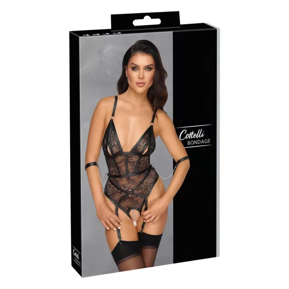 Cottelli Bondage - body abierto con esposas - encaje negro - M