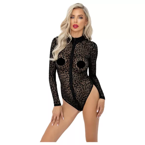 Noir - body de manga larga con estampado de leopardo (negro) - M