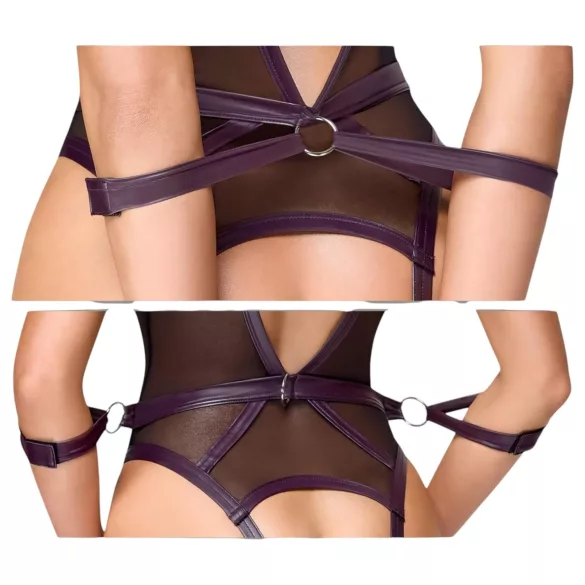 Cottelli Bondage - body abierto con esposas para brazos - encaje negro