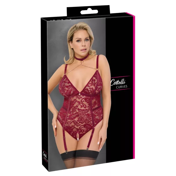 Cottelli Curves - body de encaje con cadenas - rojo - 3XL
