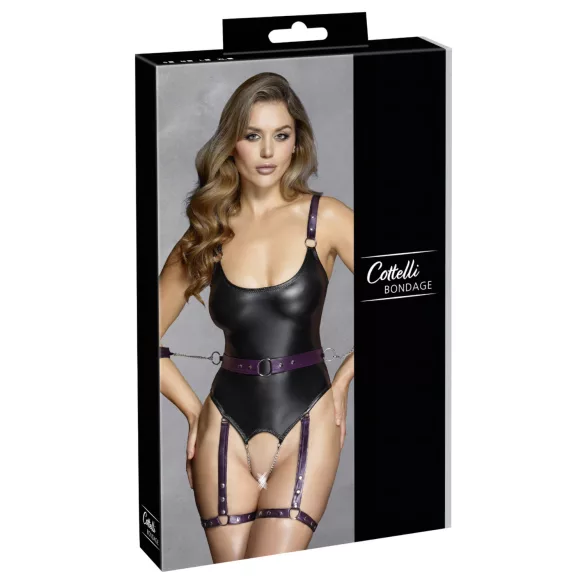 Cottelli - body bondage abierto con esposas - negro - L
