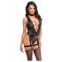 Noir Libido - body con liguero - encaje - negro - L