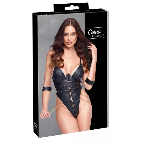 Cottelli - body de bondage con cadenas (negro) - L
