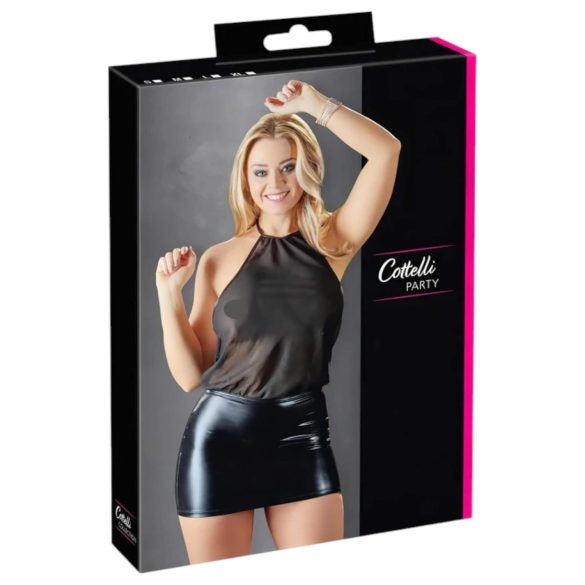 Cottelli - vestido transparente brillante - gasa negra - L