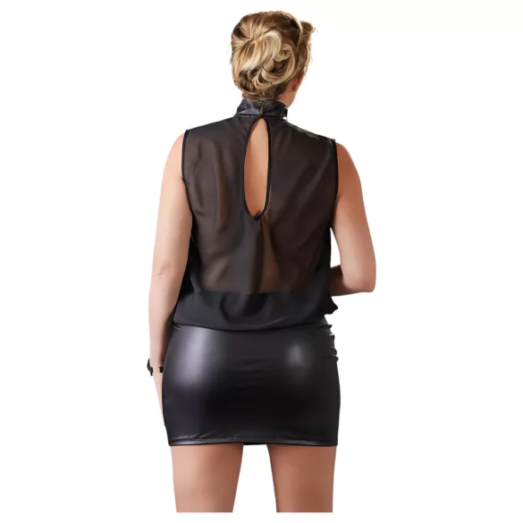 Cottelli Plus Size - vestido corto transparente brillante - negro - 4XL