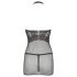 Mandy Mystery - Vestido de red con cuello halter y tanga (negro)