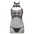 Mandy Mystery - Vestido de red con cuello halter y tanga (negro)