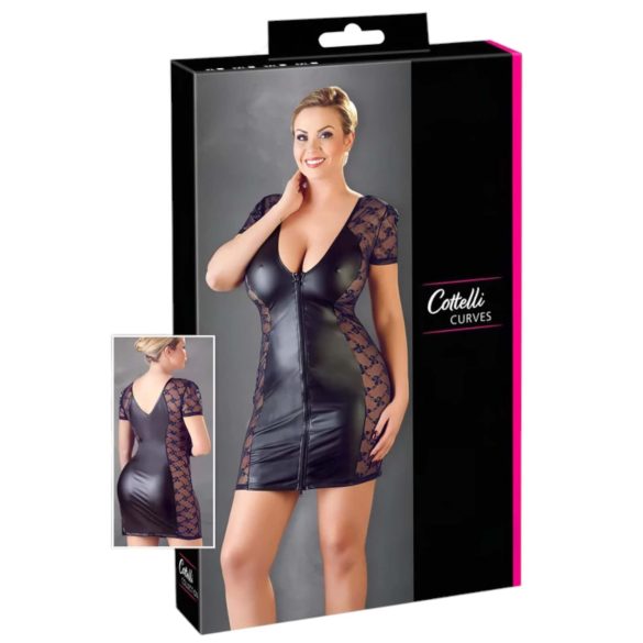 Cottelli Plus Size - vestido combinado encaje y lazo - negro