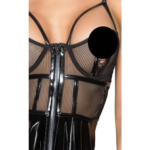 Noir - vestido vinilo con encaje de red - negro - XL
