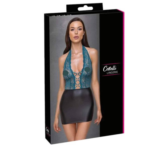 Cottelli - vestido corto brillante con encaje y cordones - negro verde - L