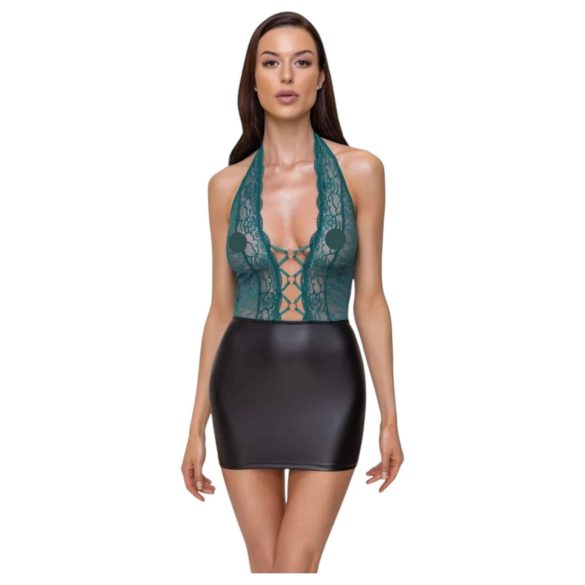 Cottelli - vestido brillante con encajes (negro-verde) - XL