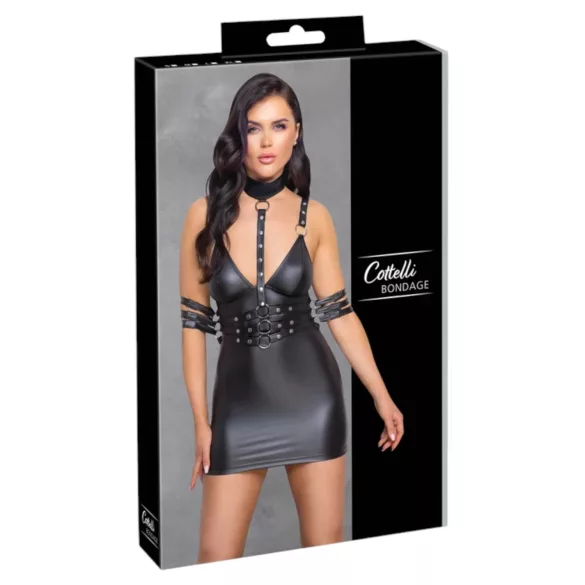 Cottelli Bondage - vestido corto brillante con cuello - negro - M