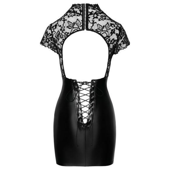 Noir - vestido brillante con corsé y encaje - negro