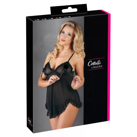 Cottelli - Babydoll transparente con volantes - negro - XXL