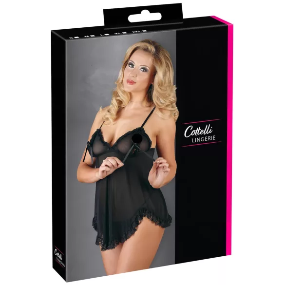 Cottelli - Babydoll transparente con volantes - negro - XXL