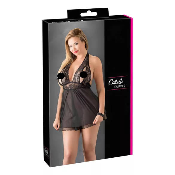Cottelli Plus Size - babydoll de encaje - talla grande - negro - 2XL