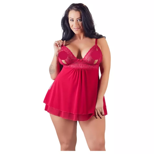 Cottelli Plus Size - babydoll encaje translúcido - rojo