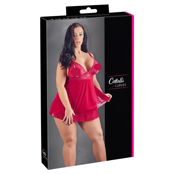 Cottelli Plus Size - babydoll encaje translúcido - rojo - XL