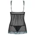 Obsessive - babydoll y tanga bordados - encaje negro turquesa