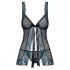 Obsessive - babydoll y tanga bordados - encaje negro turquesa - L/XL