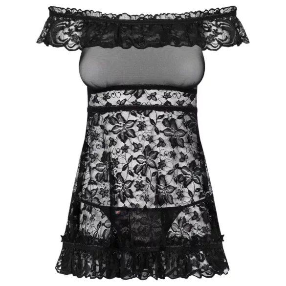 Obsessive - Babydoll con volantes y tanga - encaje negro - L/XL