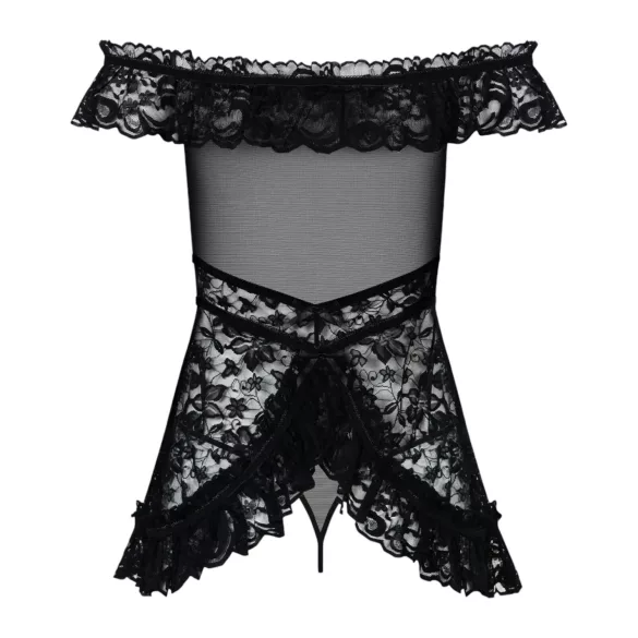 Obsessive - Babydoll con volantes y tanga - encaje negro - L/XL