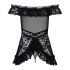 Obsessive Flores - conjunto babydoll con volantes y tanga (negro) - L/XL