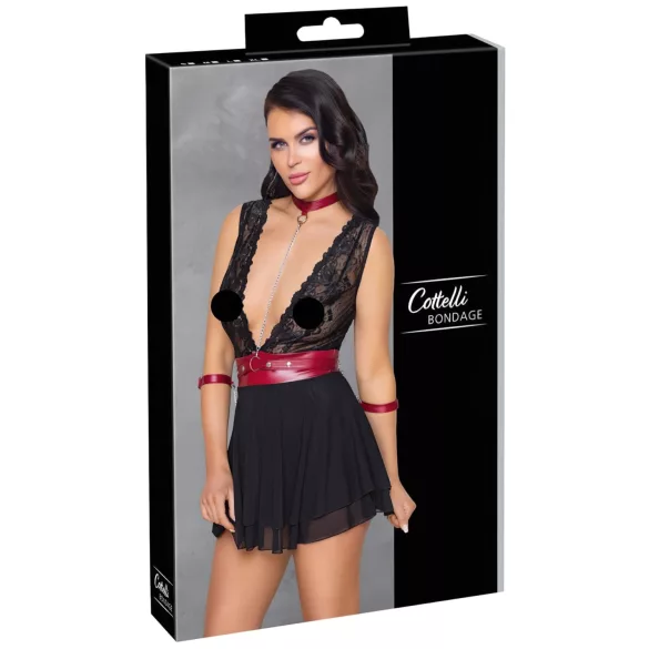 Cottelli Bondage - Babydoll de encaje con cuello (negro) - M