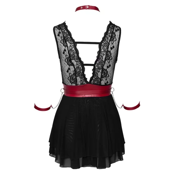 Cottelli Bondage - Babydoll de encaje con cuello (negro) - M