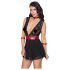 Cottelli Bondage - Babydoll de encaje con cuello (negro) - XL