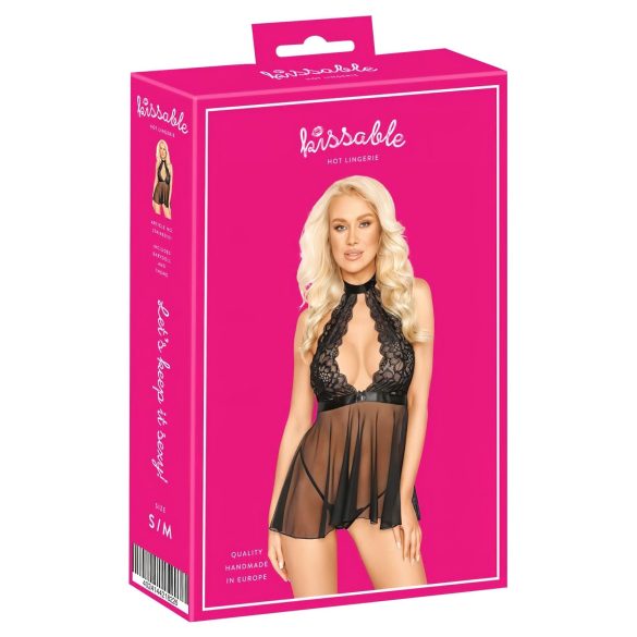 Kissable - Babydoll de encaje con cuello halter - negro - L/XL