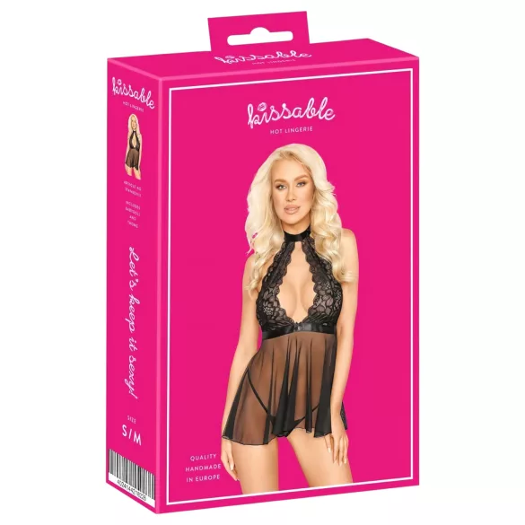 Kissable - Babydoll de encaje con cuello halter - negro - L/XL