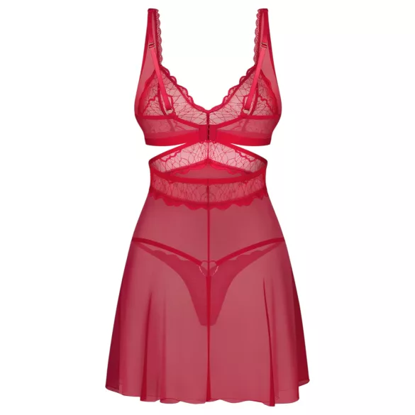 Obsessive Cupide Desir - camisón transparente de encaje rojo con tanga