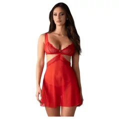   Obsessive Cupide Desir - camisón transparente de encaje rojo con tanga - L/XL