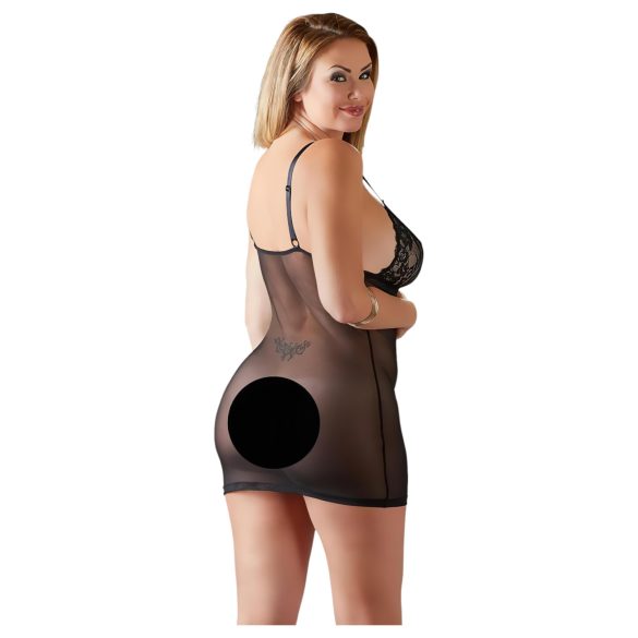 Cottelli Plus Size - camisón de encaje transparente (negro)