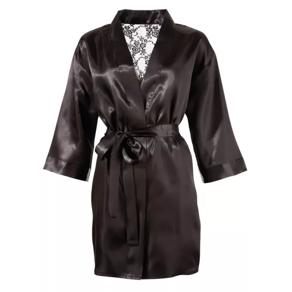 Cottelli - bata corta de satén y encaje - negro - L/XL