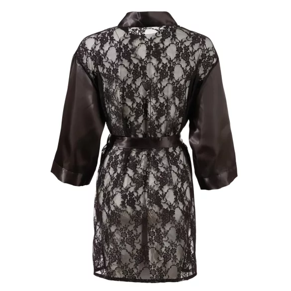 Cottelli - bata corta de satén y encaje - negro - L/XL