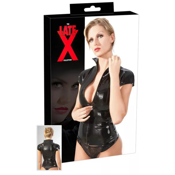LATEX - top mujer manga corta con cremallera - látex negro - M