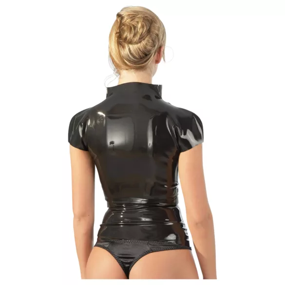 LATEX - top mujer manga corta con cremallera - látex negro - L